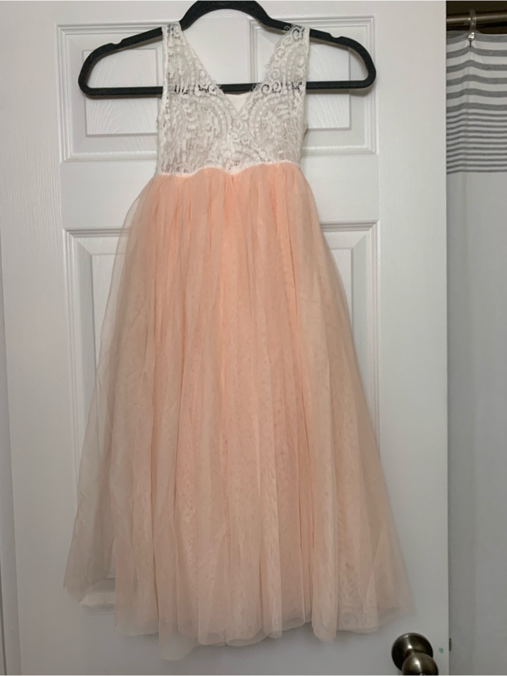 Girls White Lace & Peach Tulle Party Dress